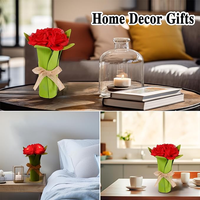 Red Rose Flower Night Light Gifts for Womens, Christmas Day Gifts for Mom Women Wife Friends Her Christmas Anniversary Birthday Gift, Perfect Ideal for Bedroom Ambiance Coffee Shop
