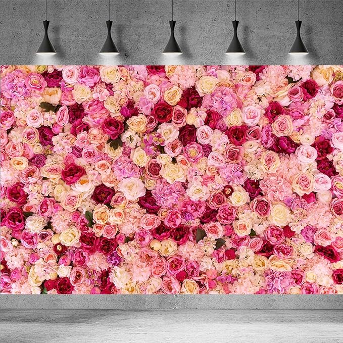 Pink Red Rose Flowers Theme Photography Background Baby Shower Wedding Happy Birthday Photo Backdrop Dessert Cake Table Floral Decoration Studio Props Banner Decor Background 7x5ft
