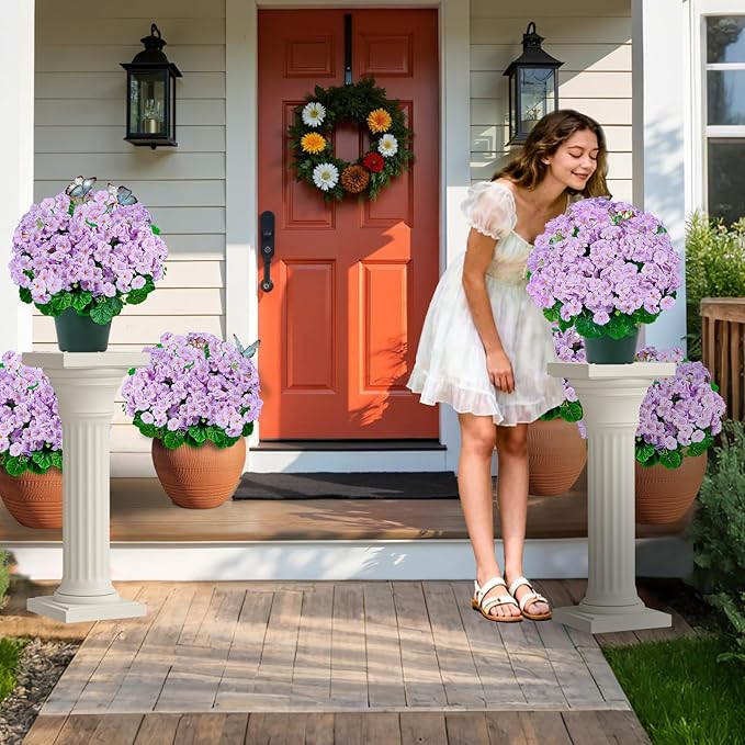 Artificial Handmade Geraniums With Flowers Scent Pots White Pink Purple Lavender Lifelike Faux Geraniums Bushes Fake Flowers for Wedding Party Home Office Indoor outdoor Plants Decor (Light Purple)