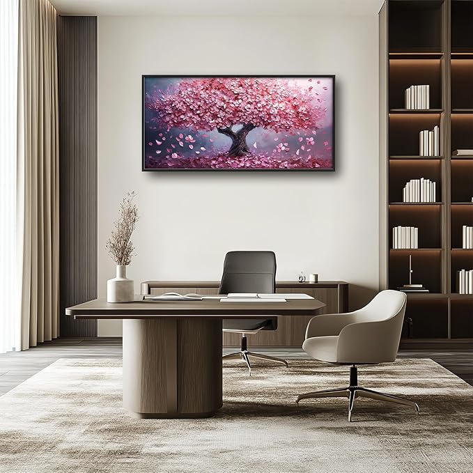 Tree Large Wall Art Romantic Pink Cherry Blossom Flowers Pictures Wall Decor Big Floral Tree of LifeCanvas Painting Prints Framed Artwork Home Decorations for Living Room Dining Room Bedroom Office 60"x30"