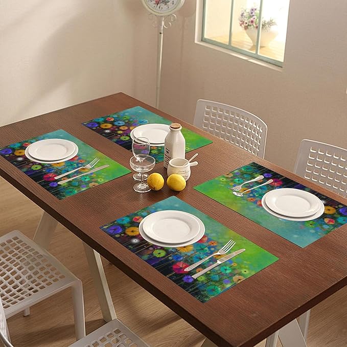 Placemats Set of 4 Watercolor Floral Place Mats Washable Table Dinner Mats Linen Table Mats for Kitchen Dining Party Home Kitchen Decor 12x18 Inch