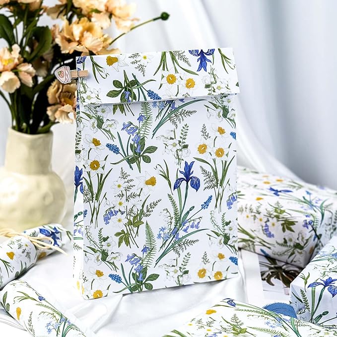 MAYPLUSS Floral Wrapping Paper Roll for Girl- 17 Inch X 16.5 Feet - Elegant Wild Flower Gift Wrap Paper for Bridal Shower, Wedding, Engagement, Birthdays