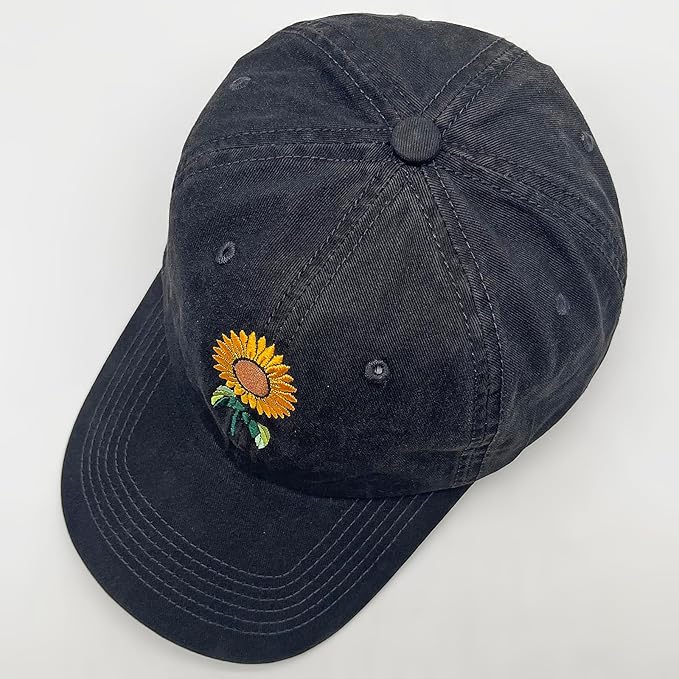 Cute Flower Hat, Elegant Floral Embroidered Adjustable Baseball Cap for Men Women, Gifts for Flower Lovers, Black