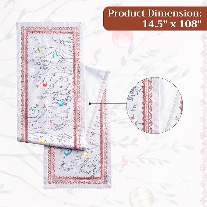 Maison d' Hermine Table Runner 100% Cotton Single Layer Table Runners 108 inches Long for Thanksgiving Christmas Decorations Home Kitchen Dining Party Wedding (Fairy Christmas, 14.5" x 108")