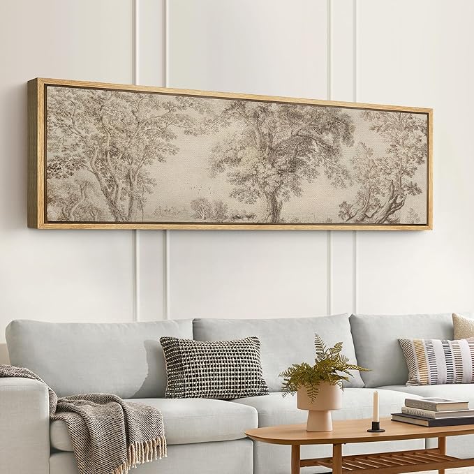 SIGNFORD Large Framed Canvas Print Wall Art Vintage Arboreal Trees in an Etching Illustrations Modern Art Relax/Calm Warm for Living Room, Bedroom, Office - 60"x20"