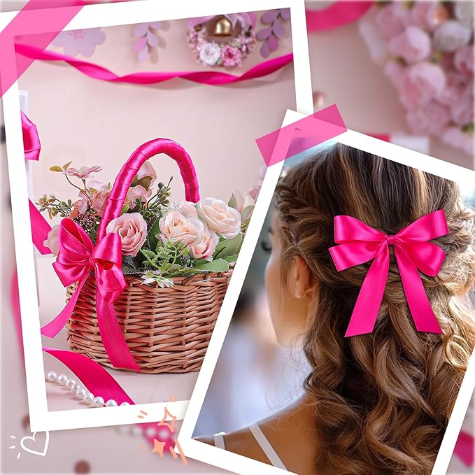 Hot Pink Ribbon 1 Inch 50 Yards Pink Satin Ribbon for Christmas Decor Bows Crafts Gift Wrapping Flower Bouquet Wedding Holiday Decorations
