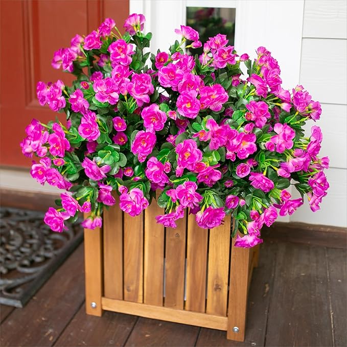 Ivydale Artificial Faux Outdoor Flowers Plants for Outside Fall Decoration, Fake Silk Fuchsia Camellia UV Resistant Realistic for Planter Porch Patio Balcony Garden Home, 3 Large Bundles