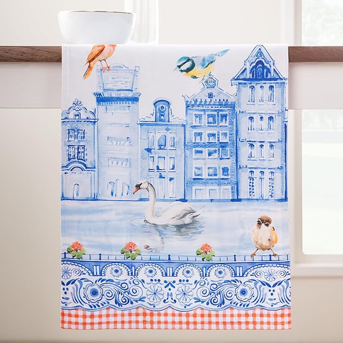 Maison d'Hermine Table runner 100% Cotton DoubleLayer TableRunners 108 inches long Decorative for Home Kitchen Dining Party Baby Shower Wedding Bridal Shower SpringSummer(Amsterdam Canals,14.50"x108")