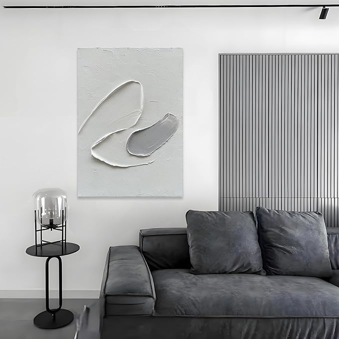 Epicler art Hand-painted White and Grey abstract wall decoration Oil Thick texture Minimalist art 40x28 inches