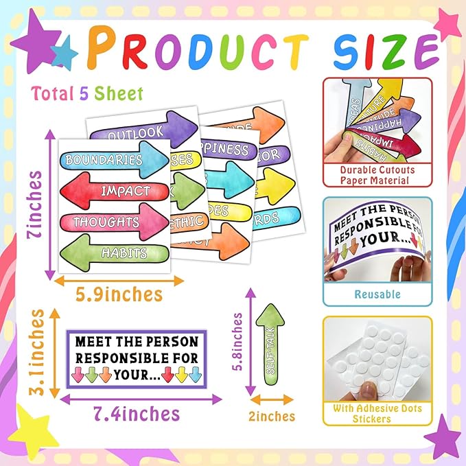 Colorful Bulletin Board Cutouts Decorations for Classroom Paper Decals Set Kids Inspirational Mirror Decal Self Affirmation Poster Stickers Posiotive Paper Cutouts for Nursery School Chalkboard Supply