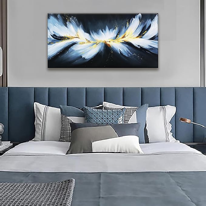 Canvas Wall Art Decor Artwork Modern Paintings White Abstract Wall Decor Maximalist Abstract Black And Gold Wall Art Prints Picture For Bedroom Kitchen Office Artwork Ready To Hang 20" × 40"
