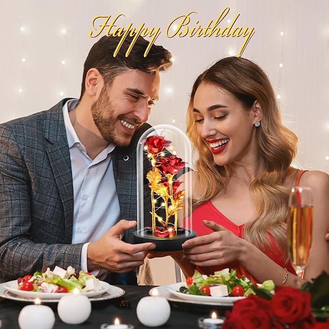 Mothers Day Glass Rose Gifts for Mom Women, Rose Flower Christmas Birthday Gifts for Women Mom Wife Girlfriend, Light Up Rose in A Glass Dome, Rose Gifts for Valentines, Mothers Day, Womens Day (Red)