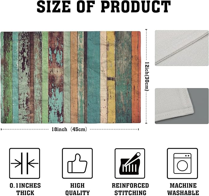 Vintage Colorful Wooden Placemats Set of 4, Placemats Dining Table Mat Set,12x18 Washable Stain Resistant Wipeable Cloth Placemat for Kitchen Buffet Parties