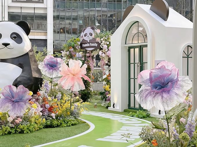 Large Artificial Flowers, 5.58ft Giant Standing Poppy Decorations, Handcrafted Huge Flowers for Wedding, Garden, Hotel, Office, Art Gallery, Photography Props & Shop Window Display (1, Pink)