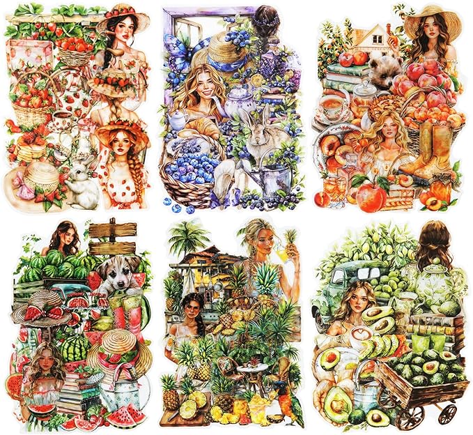 120Pcs Summer Themed Scrapbook Stickers, PET Ephemera for Journaling, Craft Supplies and Junk Journal