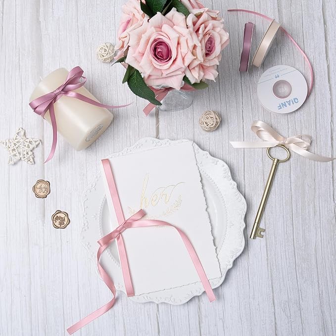 Dusty Rose Double Face Satin Ribbon 3/8 Inch x 45 Yards Champagne Pink/Rose Gold/Mauve Fabric Ribbon for Gift Wrapping, Flower Bouquets, Bows Making, Wedding Decor (3 Rolls *15Yd)