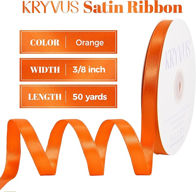 Orange Satin Ribbon, Double Faced 3/8 Inch X 50 Yards Orange Ribbon, Premium Satin Ribbon for Gift Wrapping, Crafts, Hair Bow Making, Sewing, Flower Bouquet, Wedding Party Decor