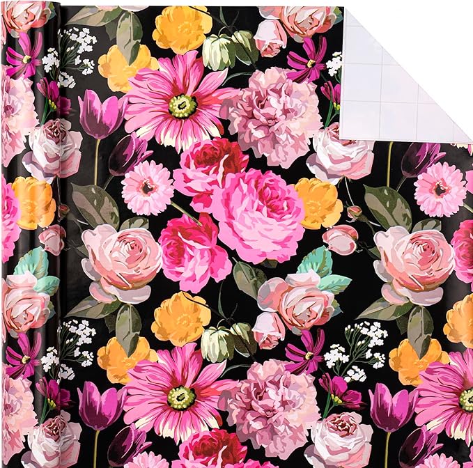 WRAPAHOLIC 30 Inch Reversible Floral Wrapping Paper - 30 Inch X 33 Feet - Colorful Flower Wrapping Paper for Birthday, Mother's Day, Wedding, Baby Shower, Bridal Shower