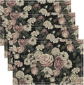 Floral Placemats Set of 4, 17x12 Inch Vintage White Pink Rose Flower Spring Plant Boho Art Print Table Mats for Home Party Kitchen Dining Decor