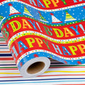 Afucus Reversible Birthday Wrapping Paper, Colorful Birthday Hats and Stripes Themed Gift Wrapping Paper, Cute Mini Rolls for Boys Girls Kids Men and Women, Party, Baby Shower (17 Inch X 33 Feet)