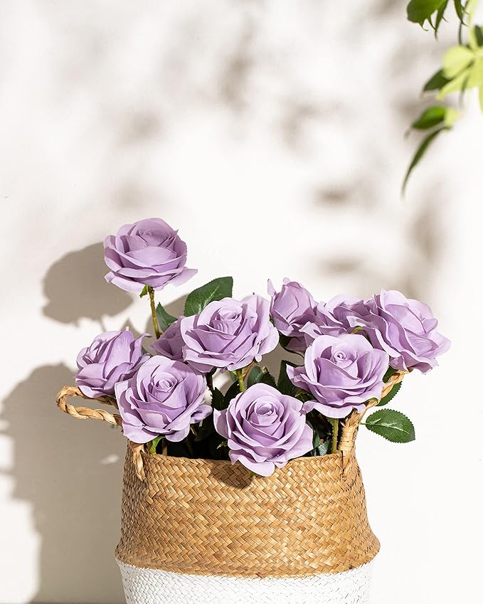 DuHouse 10pcs Silk Roses Artificial Flowers Fake Rose for Arrangement Wedding Party Home Decoration (Lilac)