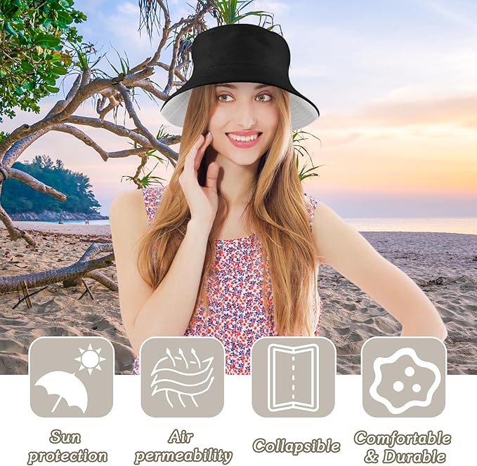 Sun Hat for Women Bucket Hat Cotton Reversible Summer Travel Beach Fishing Cap