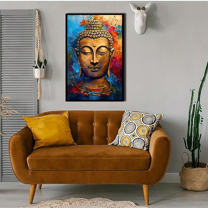 Golden Serenity Buddha Vintage Painting Wall Art Spirituality and Modern Art Wall Decor Adds Brilliance to Vibrant Home Decor 12x18in Metal blackFramed