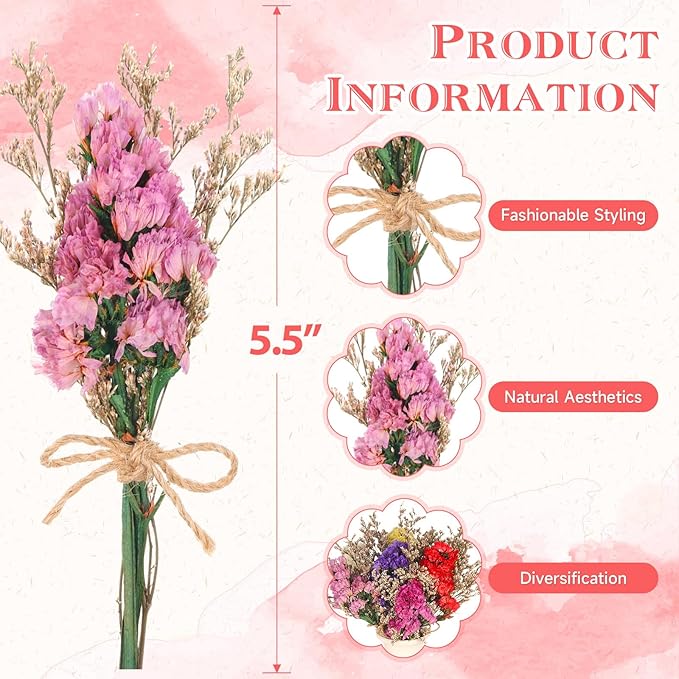 10 Pack Forget Me Not Dried Flowers Bouquets Natural Dry Flower with Stem Mini Dried Embossing Flower Dry Floral Arrangement for Vase, Crafts, Table Centerpieces, DIY, Photo Prop, Wedding, Home Decor