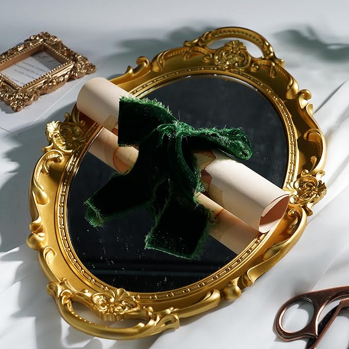 Dark Green Velvet Ribbon for Christmas Tree Decorations Frayed Silk Velvet Ribbon 1.5 Inch for Gift Wrapping, Christmas Tree, Wedding Vow Books -3yards