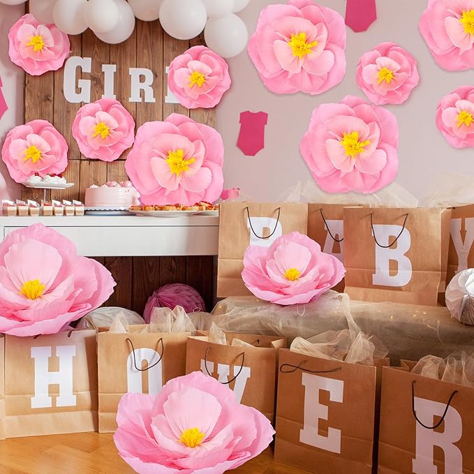 Giant Paper Flowers Artificial Large Paper Flower Decoration for Handcrafted Wall Backdrop Christmas Mexican Wedding Graduation Bridal Shower Birthday Party Supplies(Gradient Pink,12 Pcs)