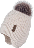FENELY Women's Knitted Warm Beanie Winter Hat, Warm Chunky Snow Hat with Pompom