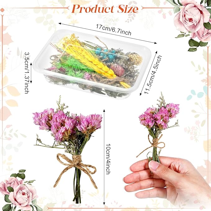 Chengu 20 Pcs Mini Dried Flowers Bouquets Natural Gypsophila Don't Forget Me Bouquets Dry Flower Leaves Dried Embossing Flower Plant Stem Bunch for Vase DIY Wedding Decoration Crafts Photo Props