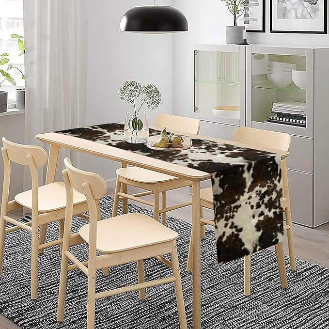 Cow Print Table Runner, Brown Cowhide Print Western Style Table Runner Country Farmhouse Cottage Cow Patten Table Decoration for Home Kitchen Dining, 13x60 Inch