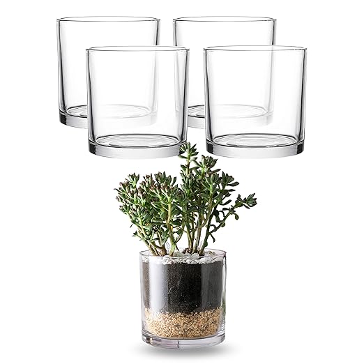 5"X5" Glass Cylinder Vase - WHOLE HOUSEWARES Candle Holder - Decorative Centerpiece Arrangement for Wedding Party Event Home Office Decor - Set of 4