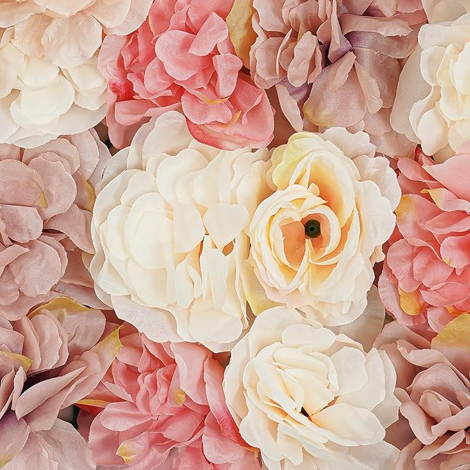 12Pcs Artificial Flower Wall Panel 3D Floral Backdrop Walls15 X 15" Flower Wall Decor Panel Flower Backdrop for Party Home Background Decor-Champagne, White, Pink