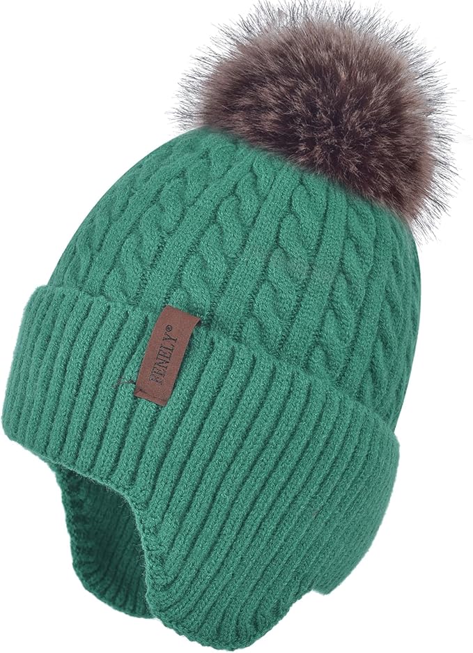 FENELY Women's Knitted Warm Beanie Winter Hat, Warm Chunky Snow Hat with Pompom