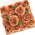 Ling's moment Artificial Flowers 16pcs Burnt Orange Silk Roses Real Looking 3.5" Fake Terracotta Roses Bulk with Stems for DIY Fall Wedding Bouquets Centerpieces Party Baby Shower Home Decoration