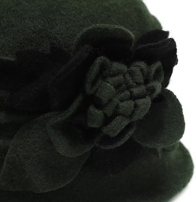 ZLYC Women Wool Cloche Bucket Hat 1920s Vintage Dress Winter Hats with Flower Accent