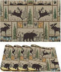 Rustic Cabin Placemats Forest Bear Deer Wildlife Hunting Camping Art Printed Dining Table Mats Set of 4 for Home Kitchen Holiday Picnic Party Decor 12x18in