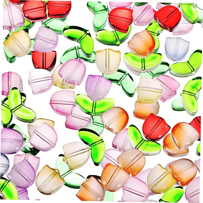 NUOBESTY 80Pcs Tulip Flower Glass Beads Kit Colorful Translucent Crystals for DIY Jewelry Making Bracelets Earrings Charms Craft Accessories