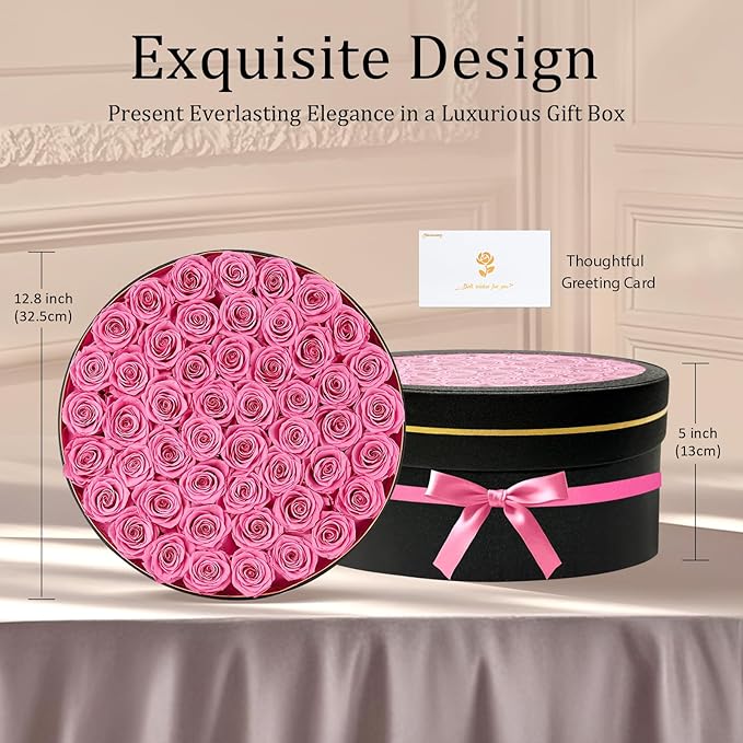 50 Preserved Roses in a Gift Box for Her - Forever Flowers for Delivery, Eternal Rose Mothers Gifts for Mom, Wife Anniversary Birthday Gifts for Women, Pink