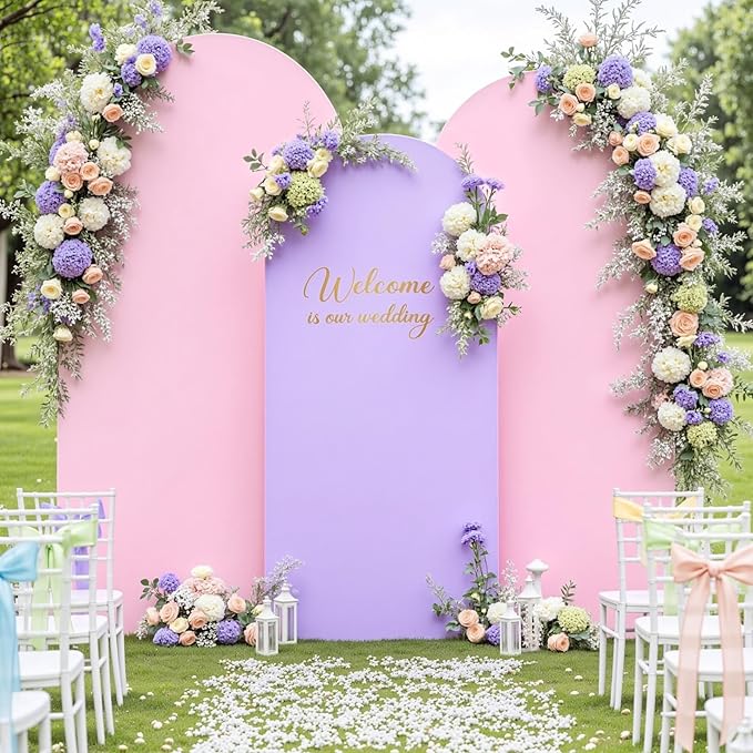 Pink and Lavender Arch Backdrop Cover 6FT 5FT 4FT Arch Covers Stretchy Backdrop Set of 3 Wedding Arch Cover Spandex Fitted Double-Color Fabric Arch Covers for Party Baby Shower Birthday Decoration