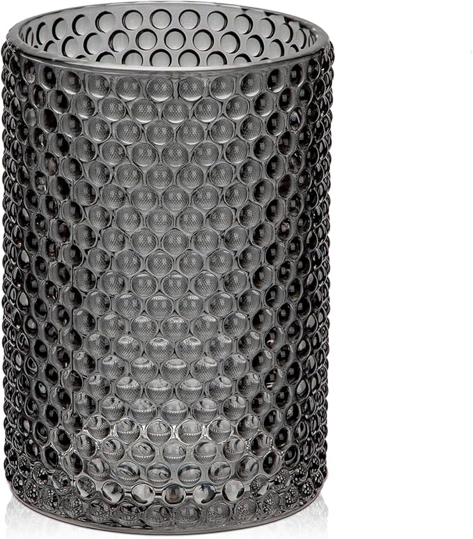 Grey Vase Glass Cylinder Vase, 5.5" H x 8" W Flower Vases Decorative Modern Wide Mouth Vase Bubble Glass Vases for Centerpieces Mantel Shelf Table Home Decor