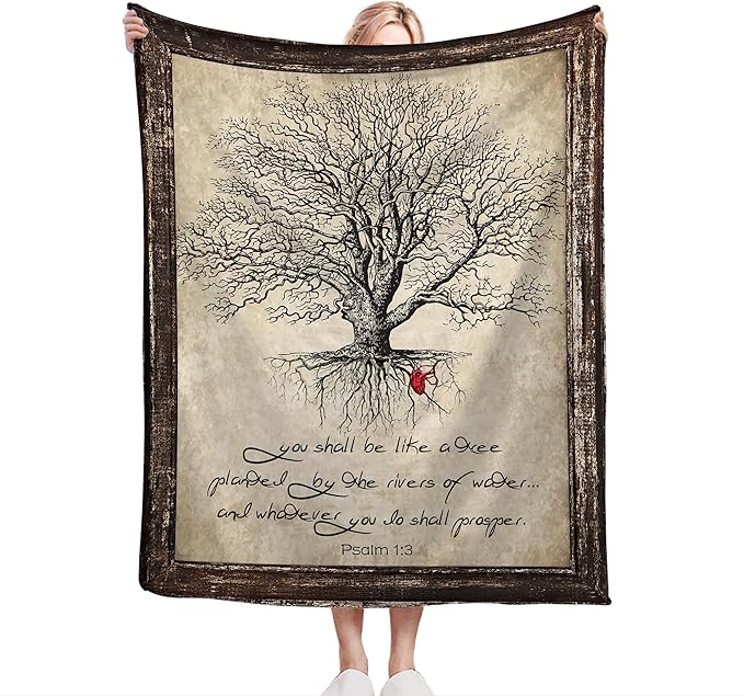 Christian Tree of Life Throw Blanket - Soft, Warm & Cozy Fleece for Women & Men - 80"x60"