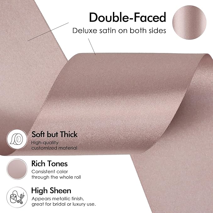 MEEDEE Dark Pink Satin Ribbon Lux Double Faced Satin Ribbon 3 Inch Wide Dusty Rose Ribbons by 10 Yards Pink Silk Ribbons for Crafts, Christmas Tree Decoration, Flower Bouquet, Weddings