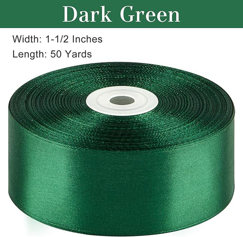 1-1/2 Inches 50 Yards Dark Green Satin Ribbon, Solid Fabric Ribbon Roll for Flower Bouquets, Gift Wrapping, Wedding, Handmade Crafts
