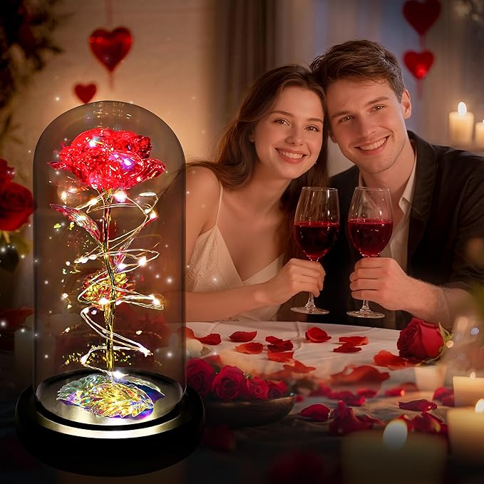 Childom Christmas Rose Gifts for Women,Birthday Gifts for Women Mom Christmas,Flowers for Delivery Prime,Red Light Up Rose in A Glass Dome,Anniversary Rose Gift for Her Grandma Valentines Day