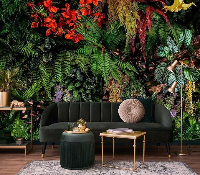 Green Leaf Wallpaper Mural Tropical Botanical Leaves Wall Murals for Bedroom Living Room (Not Self-Adhesive)