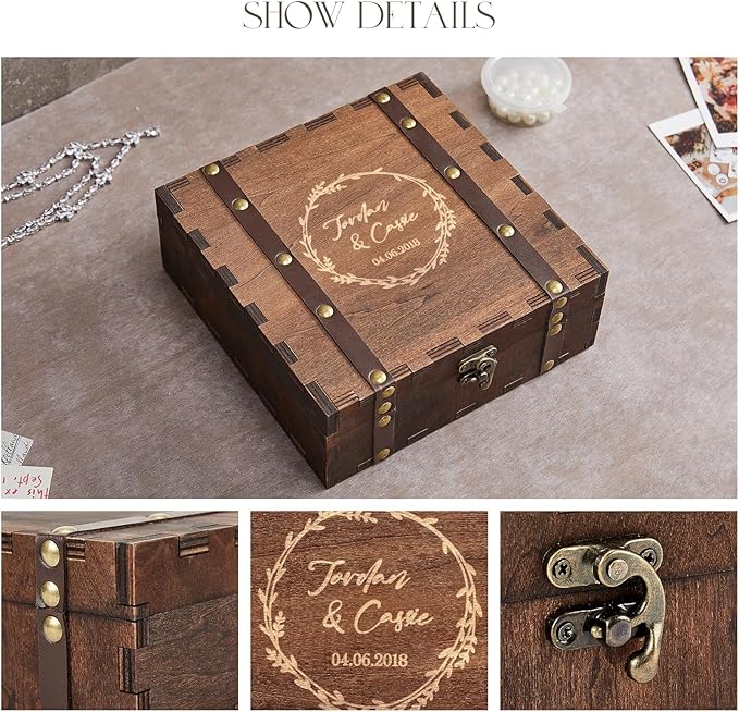 AW BRIDAL Personalized Wedding Keepsake Box Memory Box Wooden Storage Box for Trinkets Photos Jewelry Wedding Engagement Gifts for Couples//DK2201CPP67//