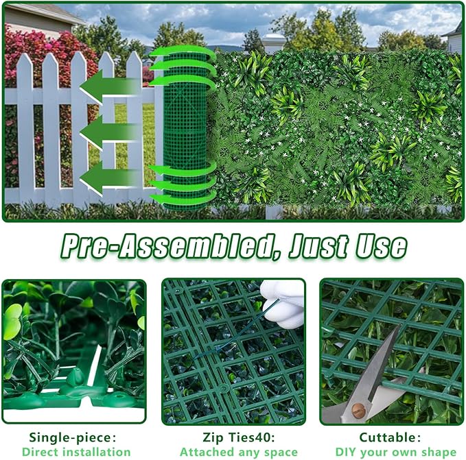 Grass Wall, Artificial Boxwood Panels 40"x120"(33.33 SQFT), Privacy Hedge Fence Screen with UV Protection, Greenery Backdrop for Indoor Home Wedding Decor and Outdoor Garden Backyard